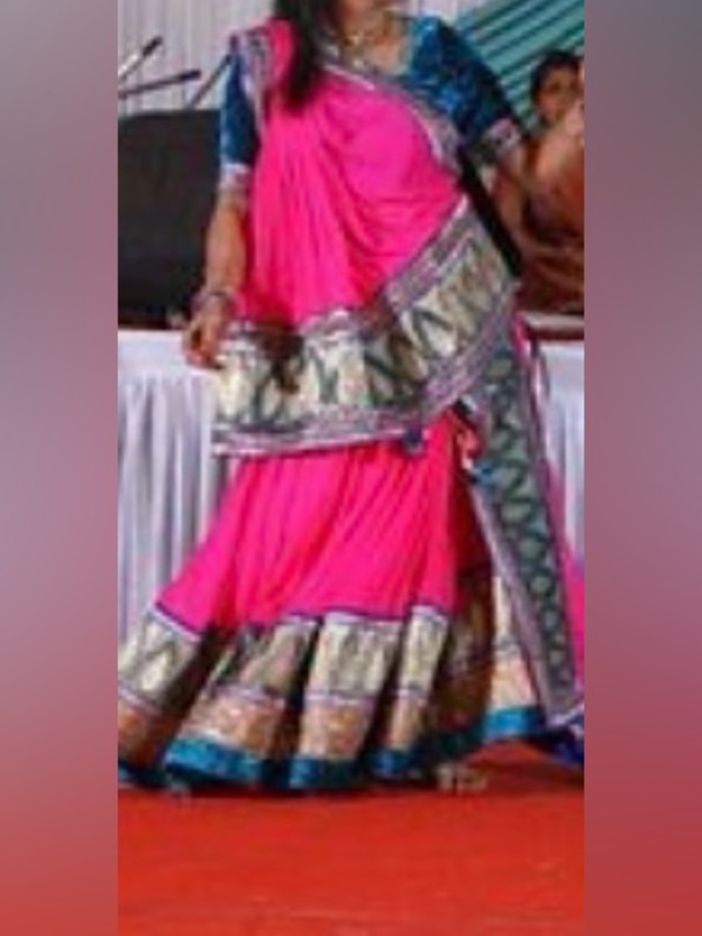 Bright Pink Lehenga with Contrasting Border and blue blouse